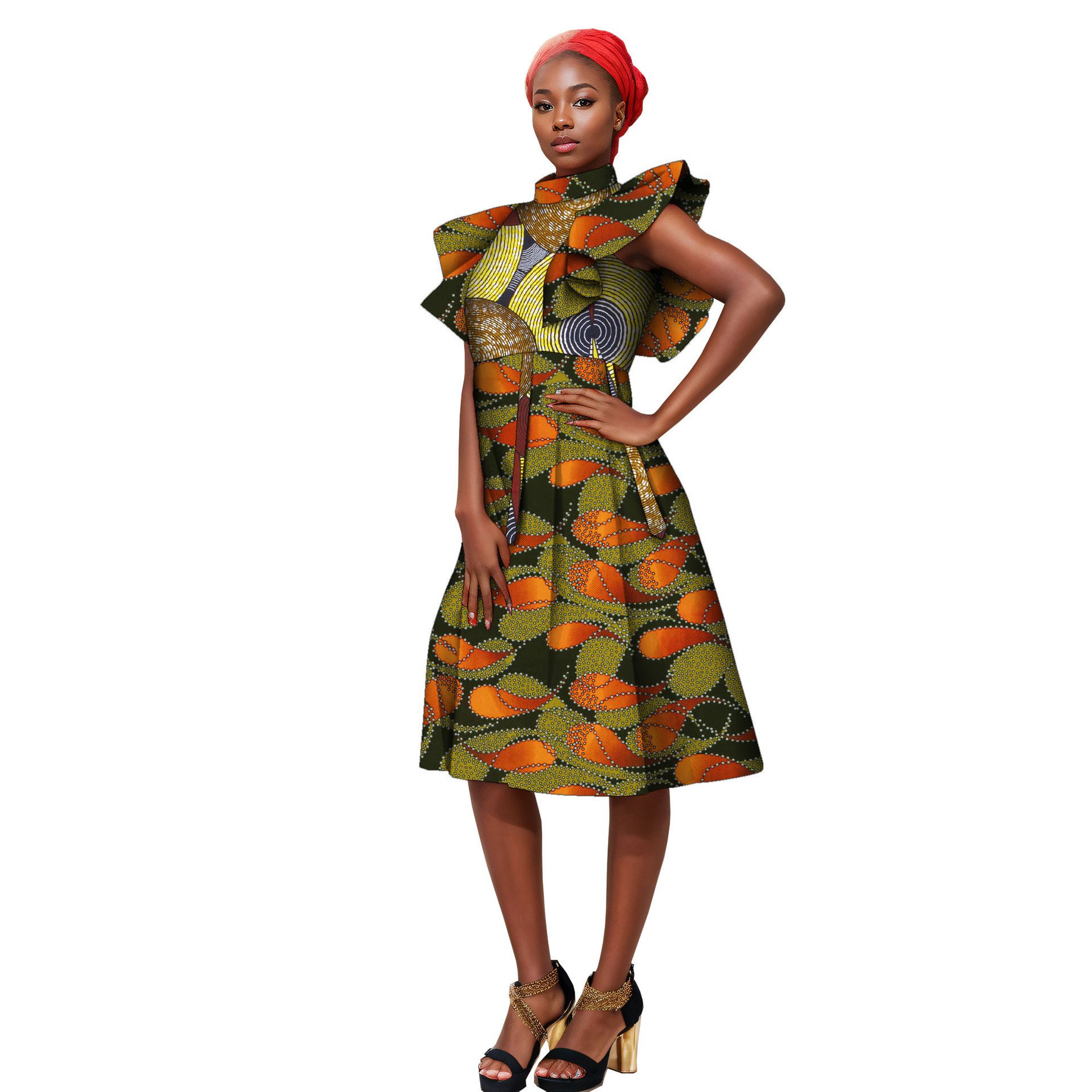 African Dresses for Women Ankara Print Sleeveless A-line Dress Dashiki Casual Party Wedding Plus Size