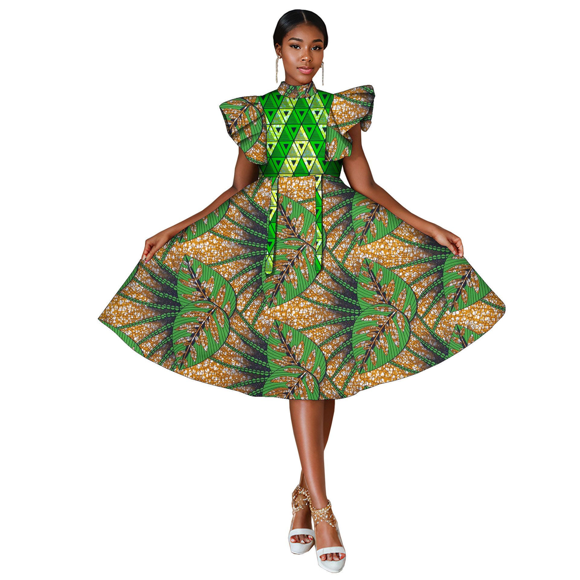 African Dresses for Women Ankara Print Sleeveless A-line Dress Dashiki Casual Party Wedding Plus Size