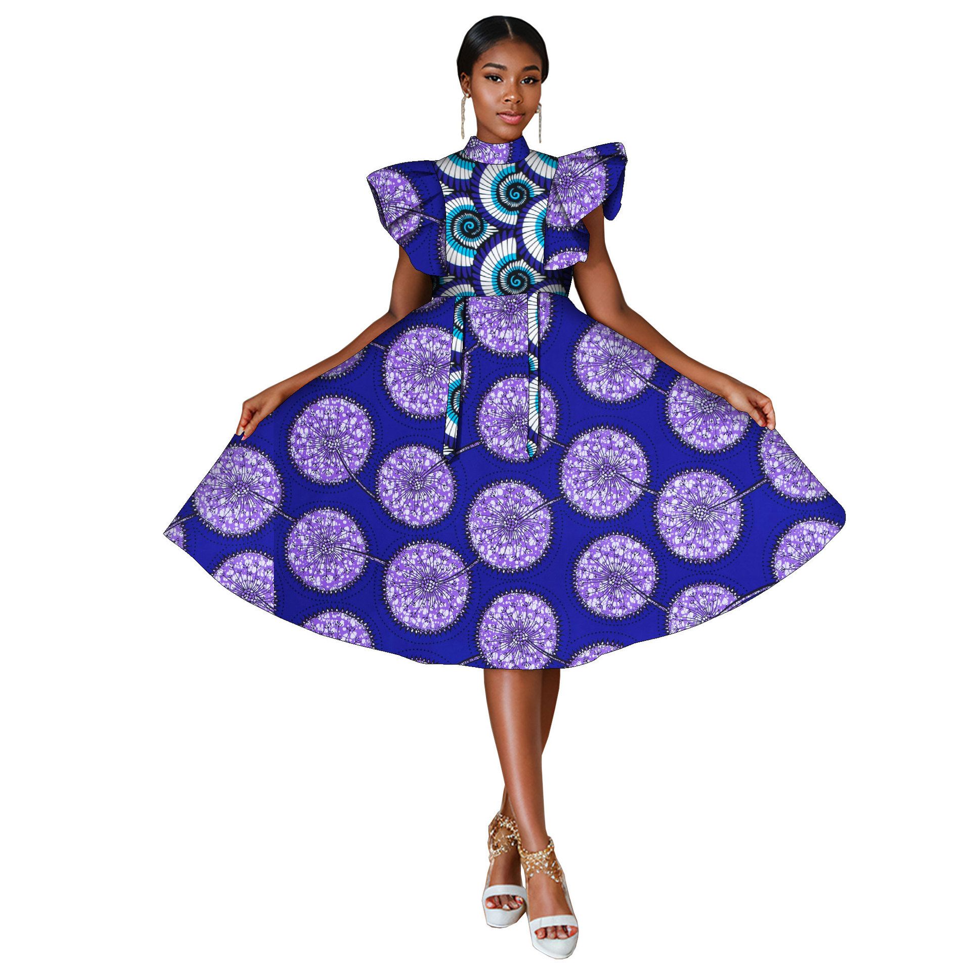 African Dresses for Women Ankara Print Sleeveless A-line Dress Dashiki Casual Party Wedding Plus Size