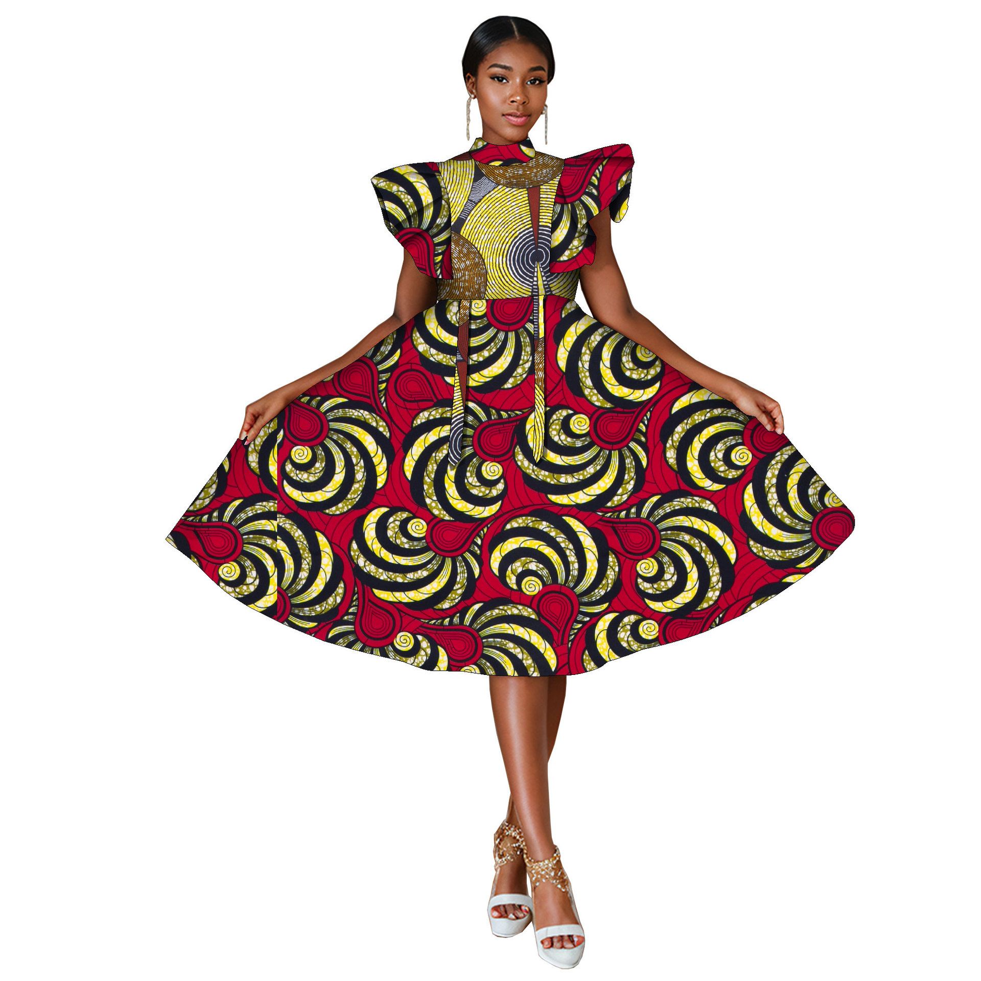 African Dresses for Women Ankara Print Sleeveless A-line Dress Dashiki Casual Party Wedding Plus Size