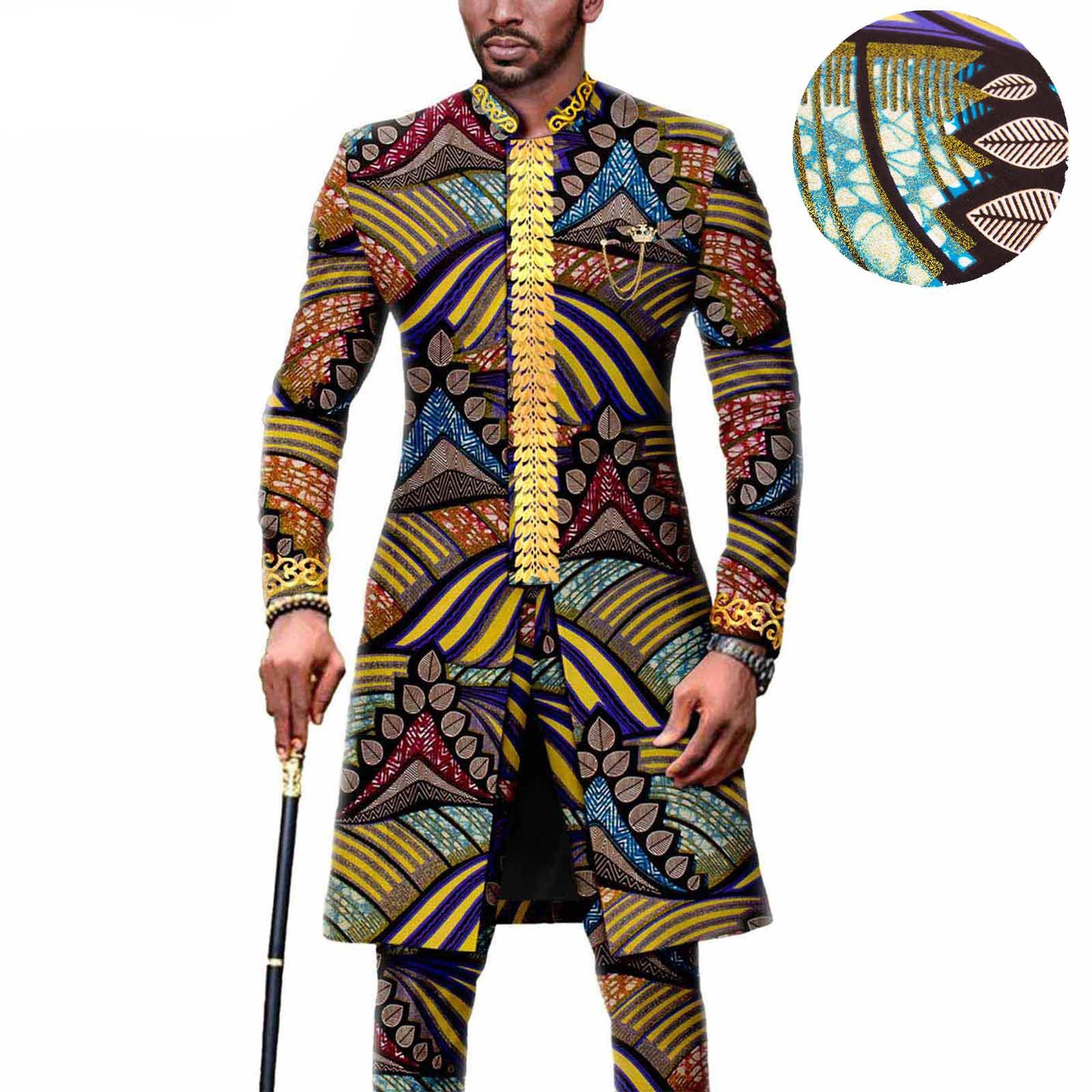 Dashiki Men African Suit Embroidery Jackets and Trousers 2 Piece Set Traditional Attire Wedding Party