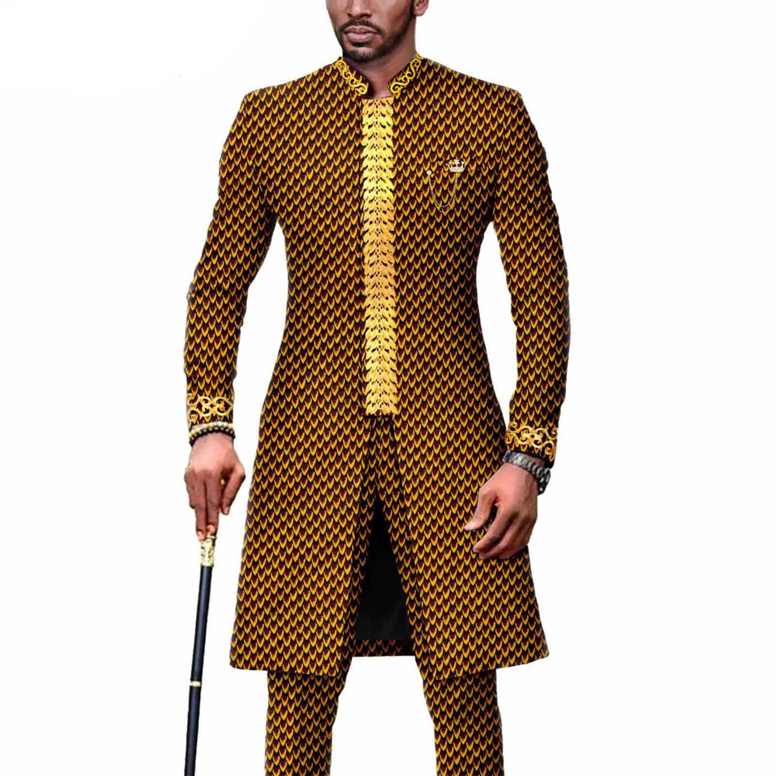 Dashiki Men African Suit Embroidery Jackets and Trousers 2 Piece Set Traditional Attire Wedding Party