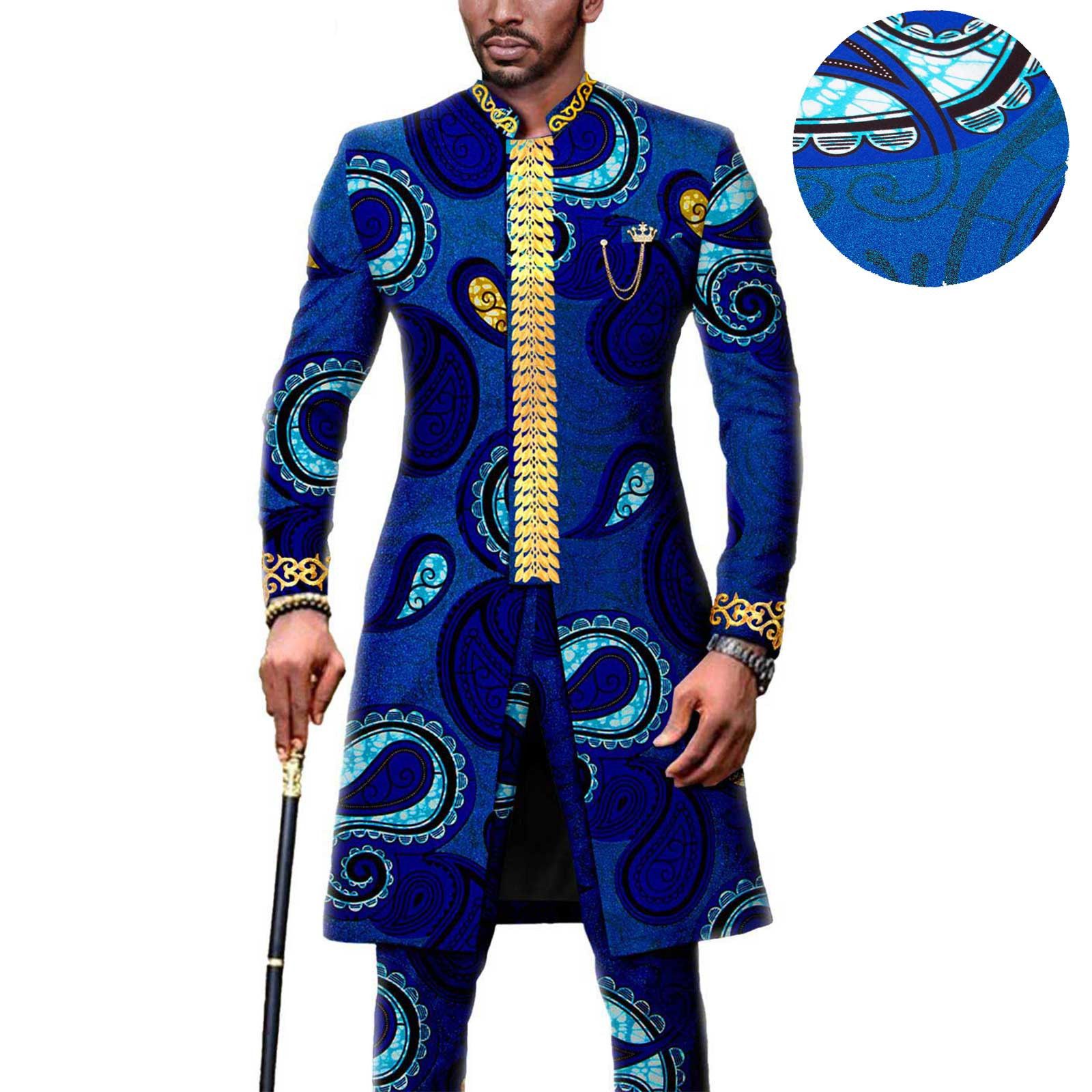 Dashiki Men African Suit Embroidery Jackets and Trousers 2 Piece Set Traditional Attire Wedding Party