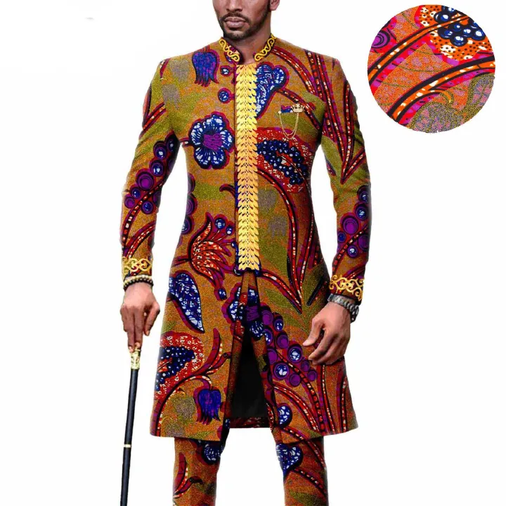Dashiki Men African Suit Embroidery Jackets and Trousers 2 Piece Set Traditional Attire Wedding Party
