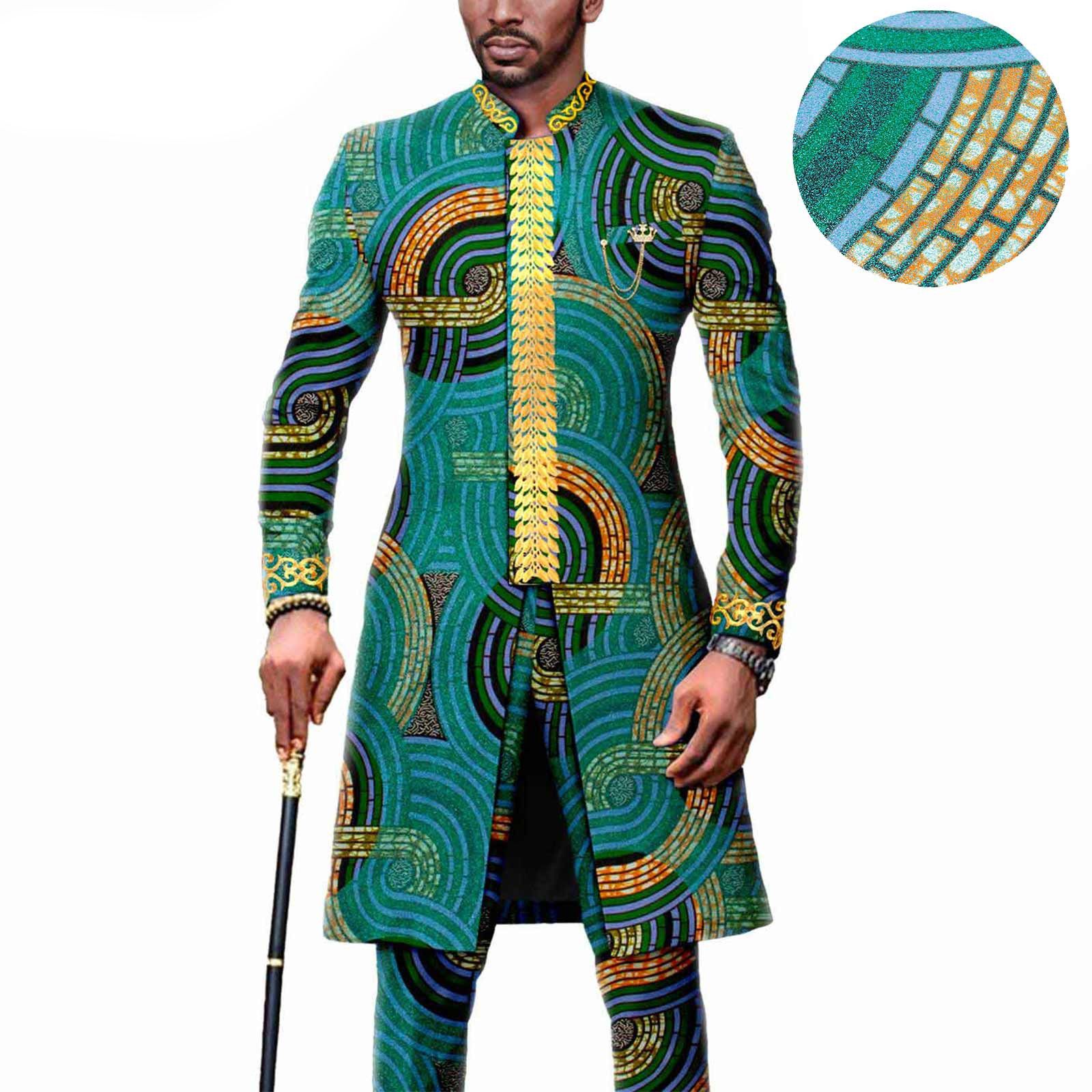 Dashiki Men African Suit Embroidery Jackets and Trousers 2 Piece Set Traditional Attire Wedding Party