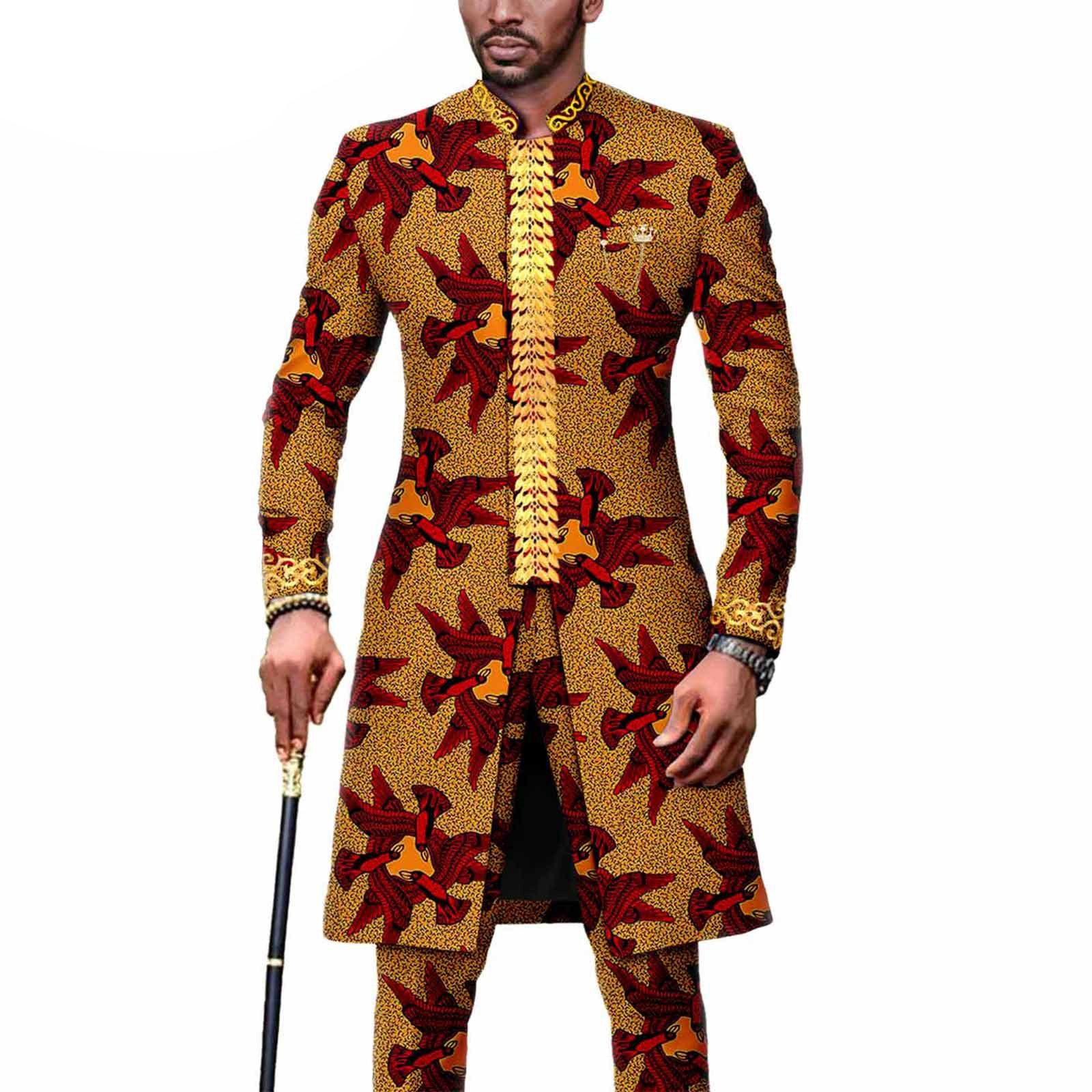 Dashiki Men African Suit Embroidery Jackets and Trousers 2 Piece Set Traditional Attire Wedding Party