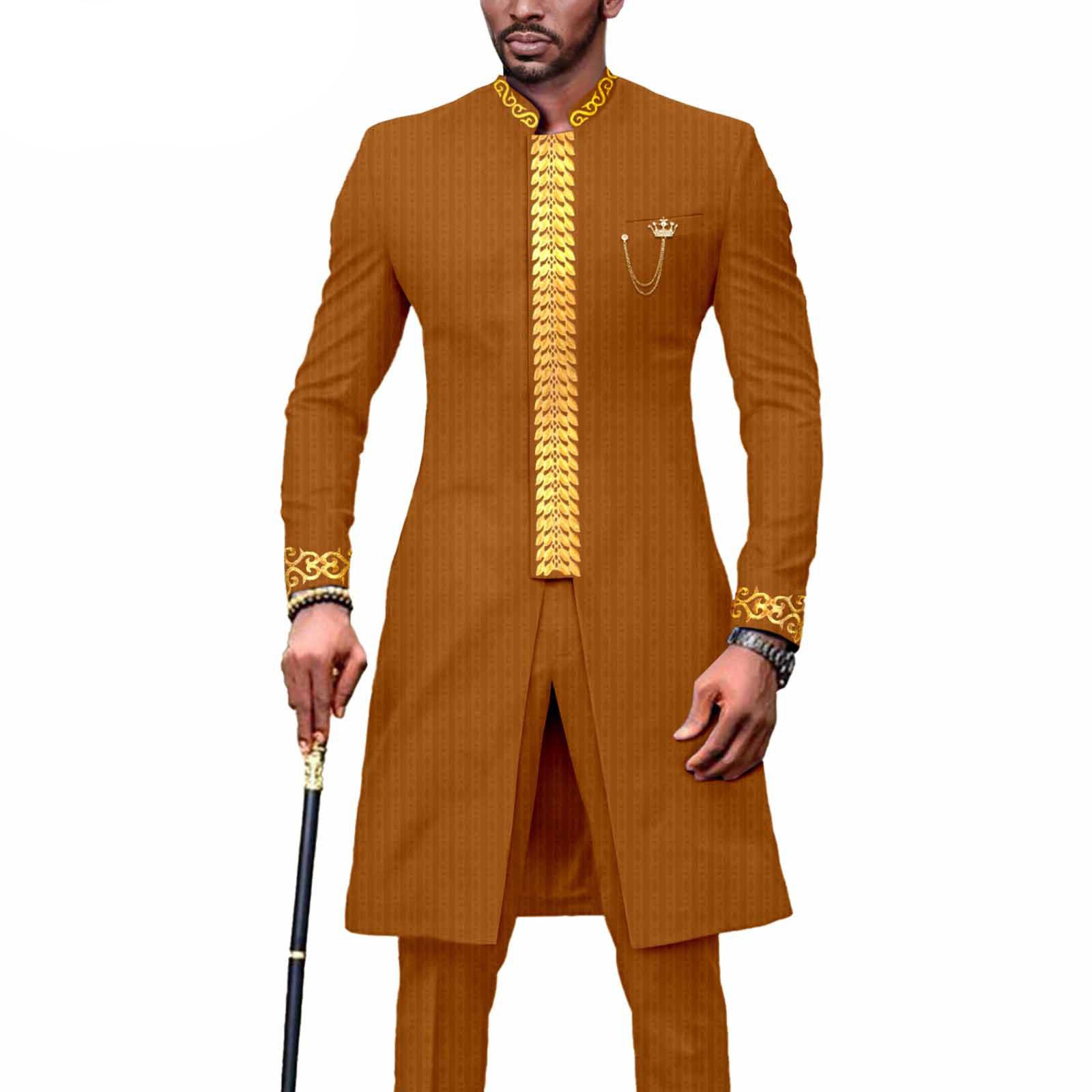 Dashiki Men African Suit Embroidery Jackets and Trousers 2 Piece Set Traditional Attire Wedding Party