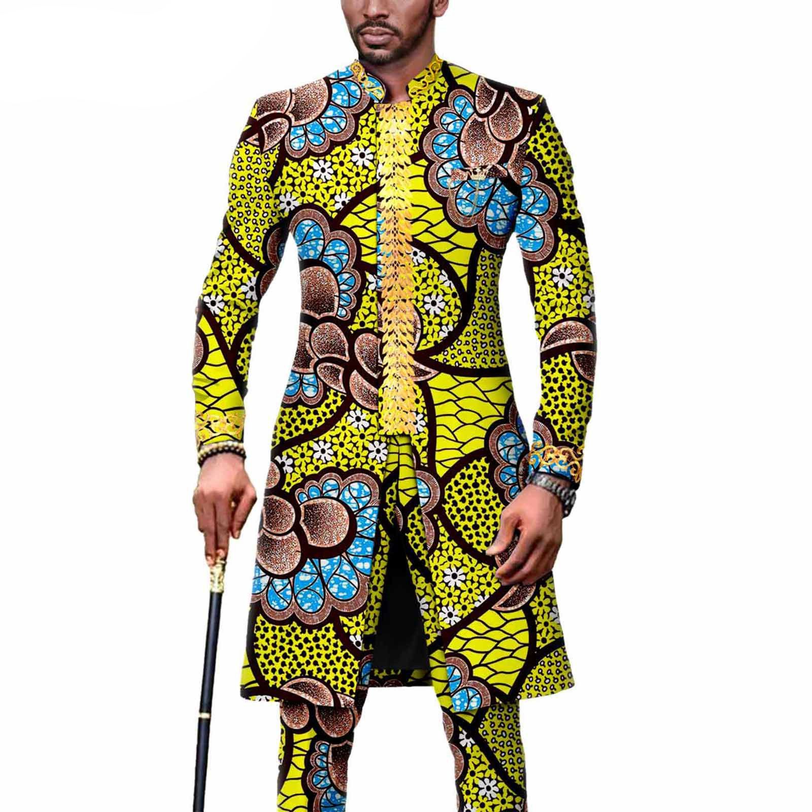 Dashiki Men African Suit Embroidery Jackets and Trousers 2 Piece Set Traditional Attire Wedding Party