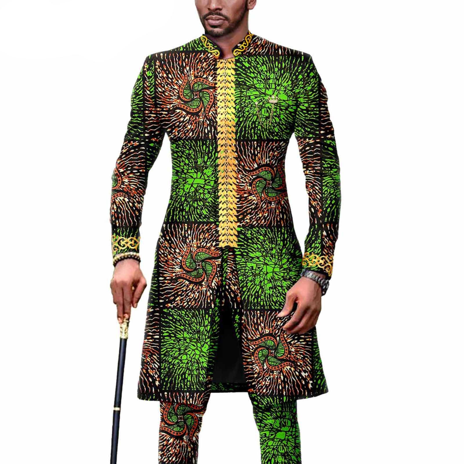 Dashiki Men African Suit Embroidery Jackets and Trousers 2 Piece Set Traditional Attire Wedding Party