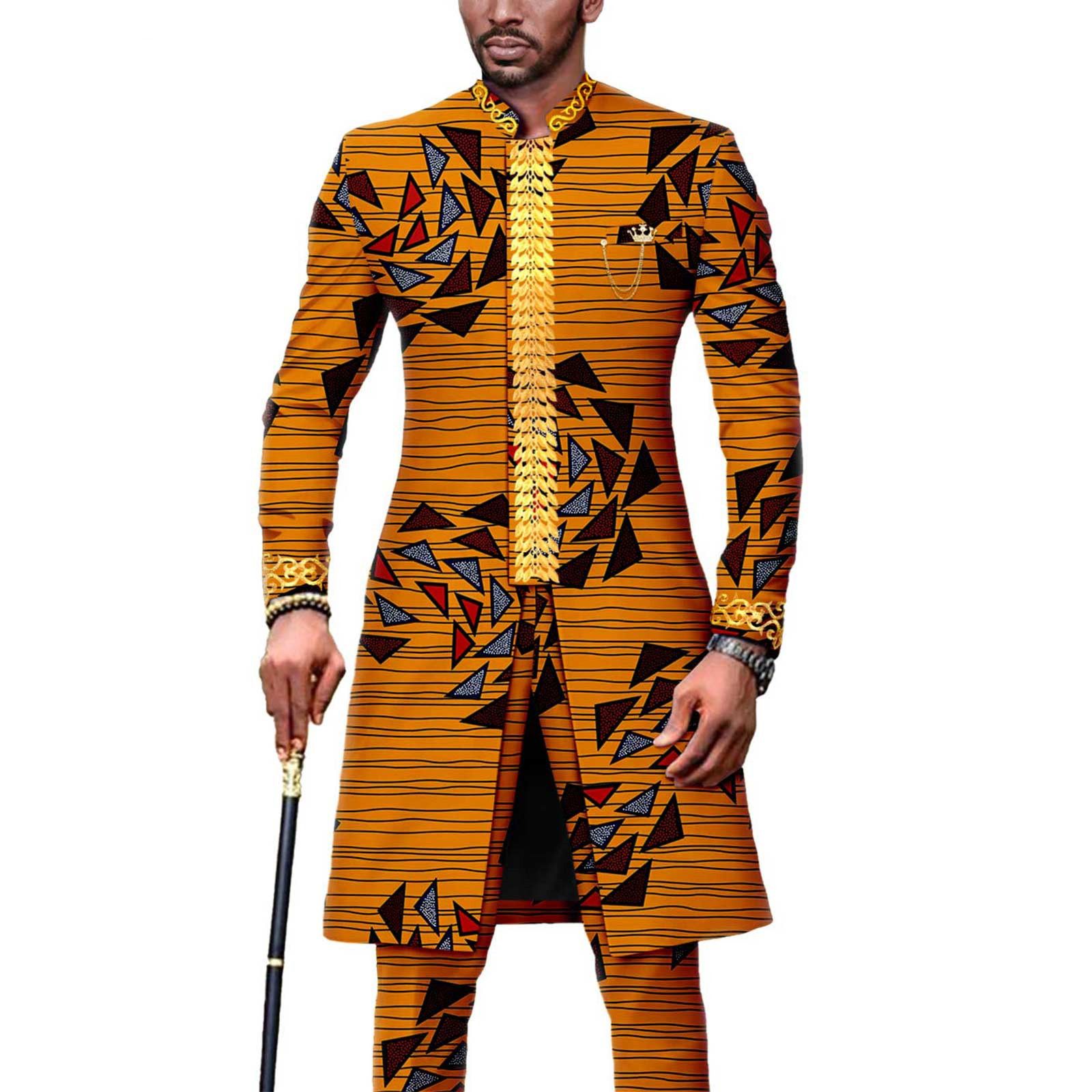 Dashiki Men African Suit Embroidery Jackets and Trousers 2 Piece Set Traditional Attire Wedding Party