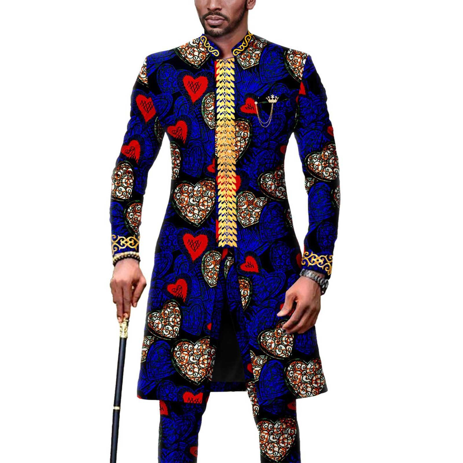 Dashiki Men African Suit Embroidery Jackets and Trousers 2 Piece Set Traditional Attire Wedding Party