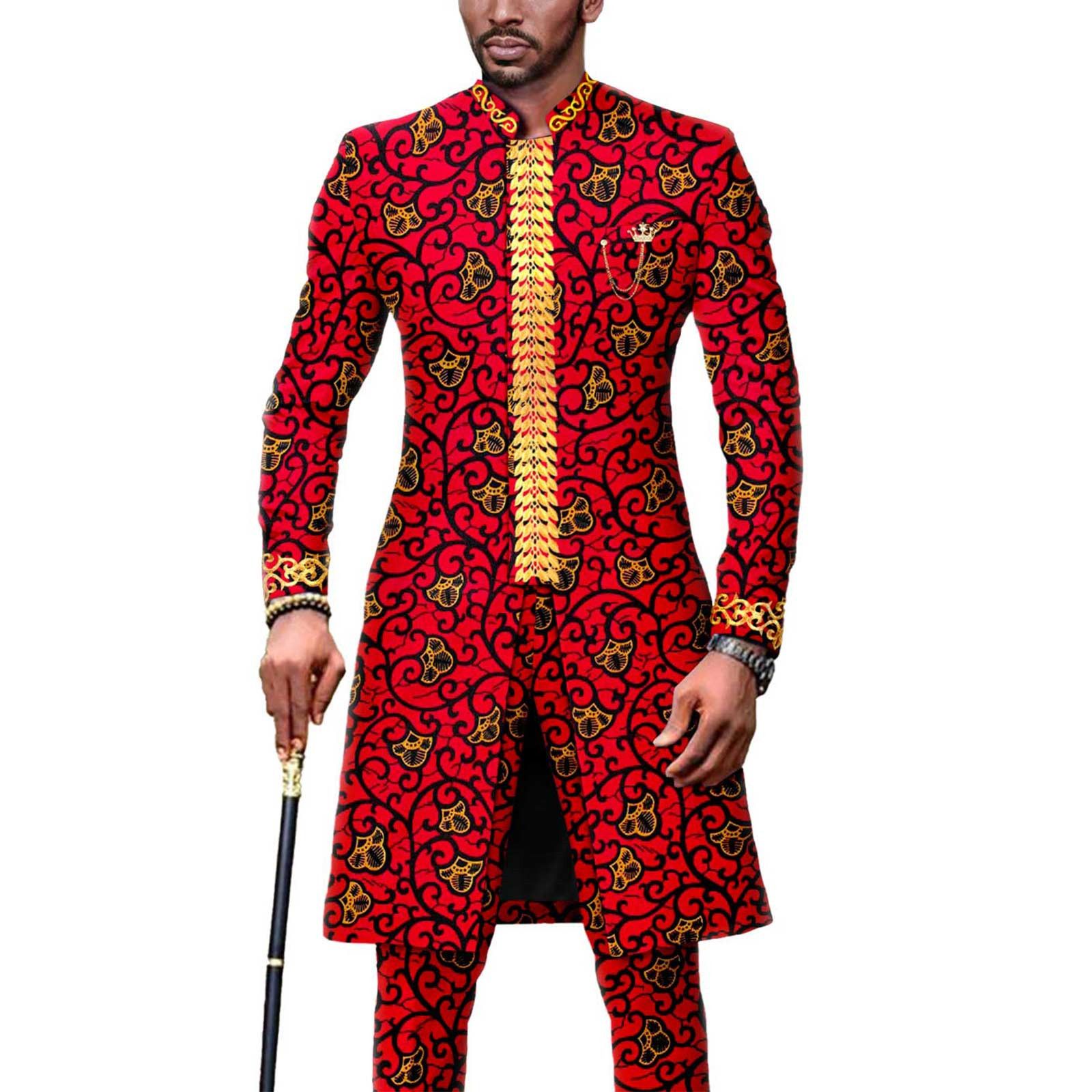 Dashiki Men African Suit Embroidery Jackets and Trousers 2 Piece Set Traditional Attire Wedding Party