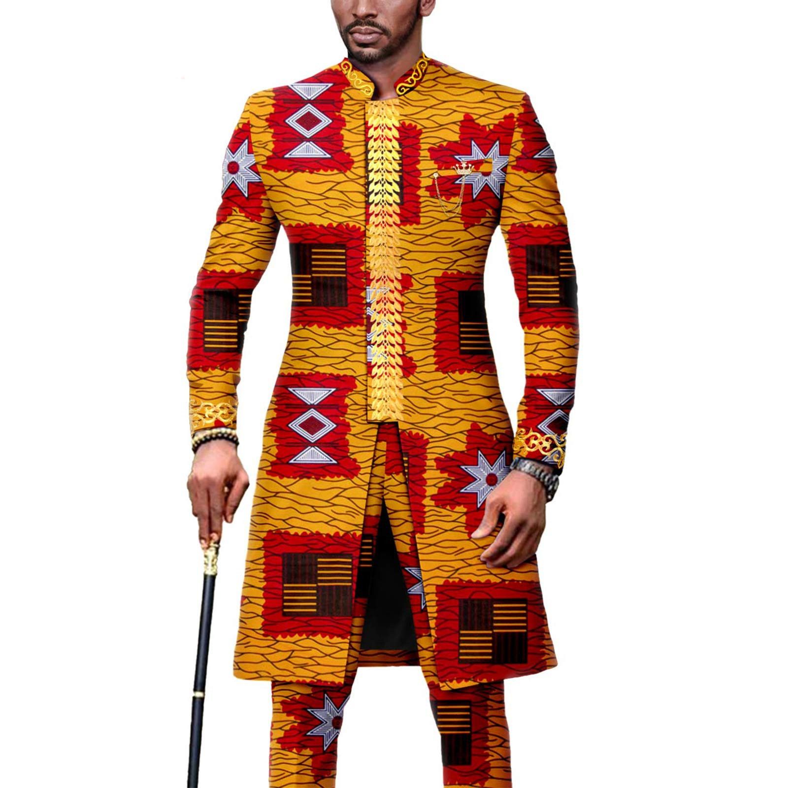 Dashiki Men African Suit Embroidery Jackets and Trousers 2 Piece Set Traditional Attire Wedding Party