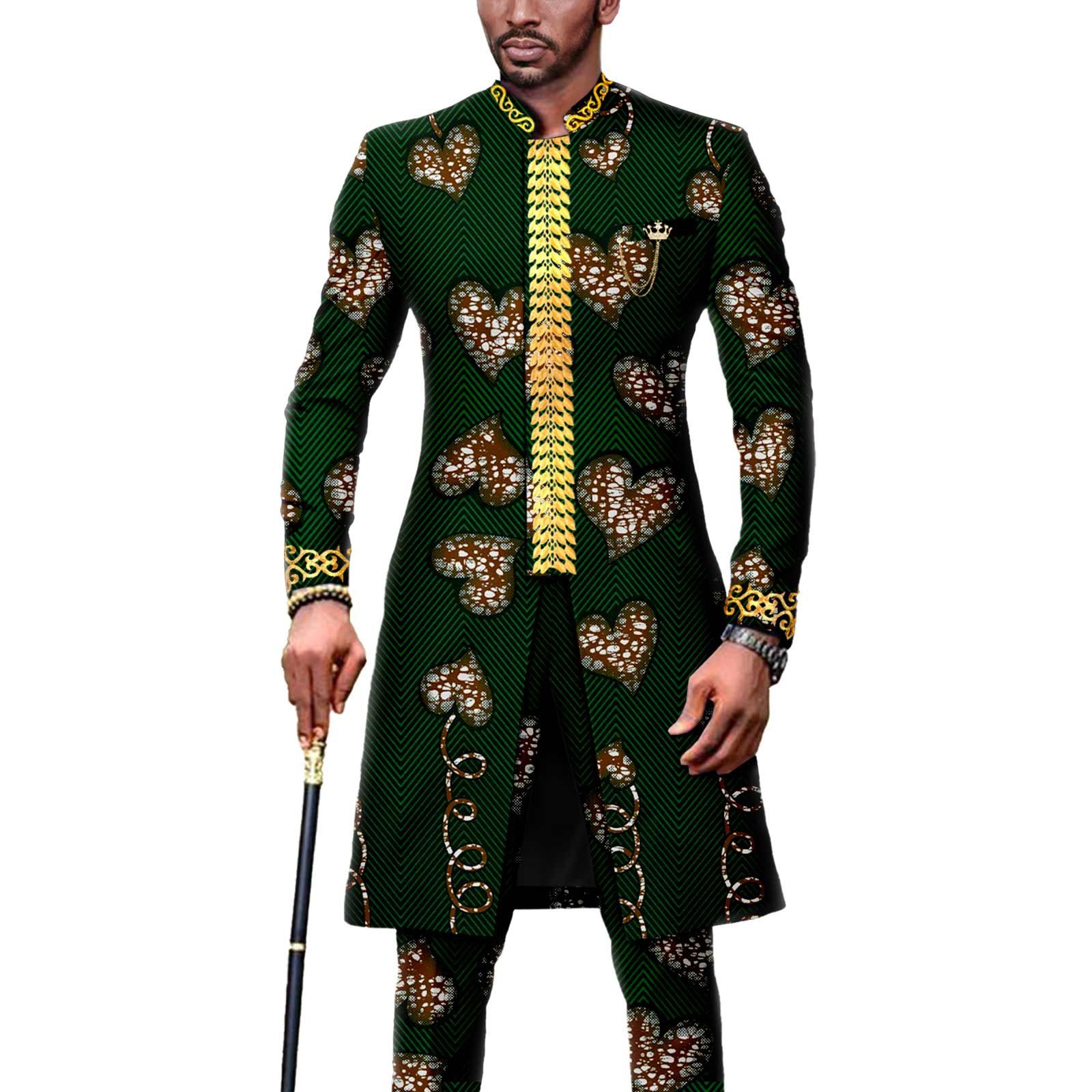 Dashiki Men African Suit Embroidery Jackets and Trousers 2 Piece Set Traditional Attire Wedding Party