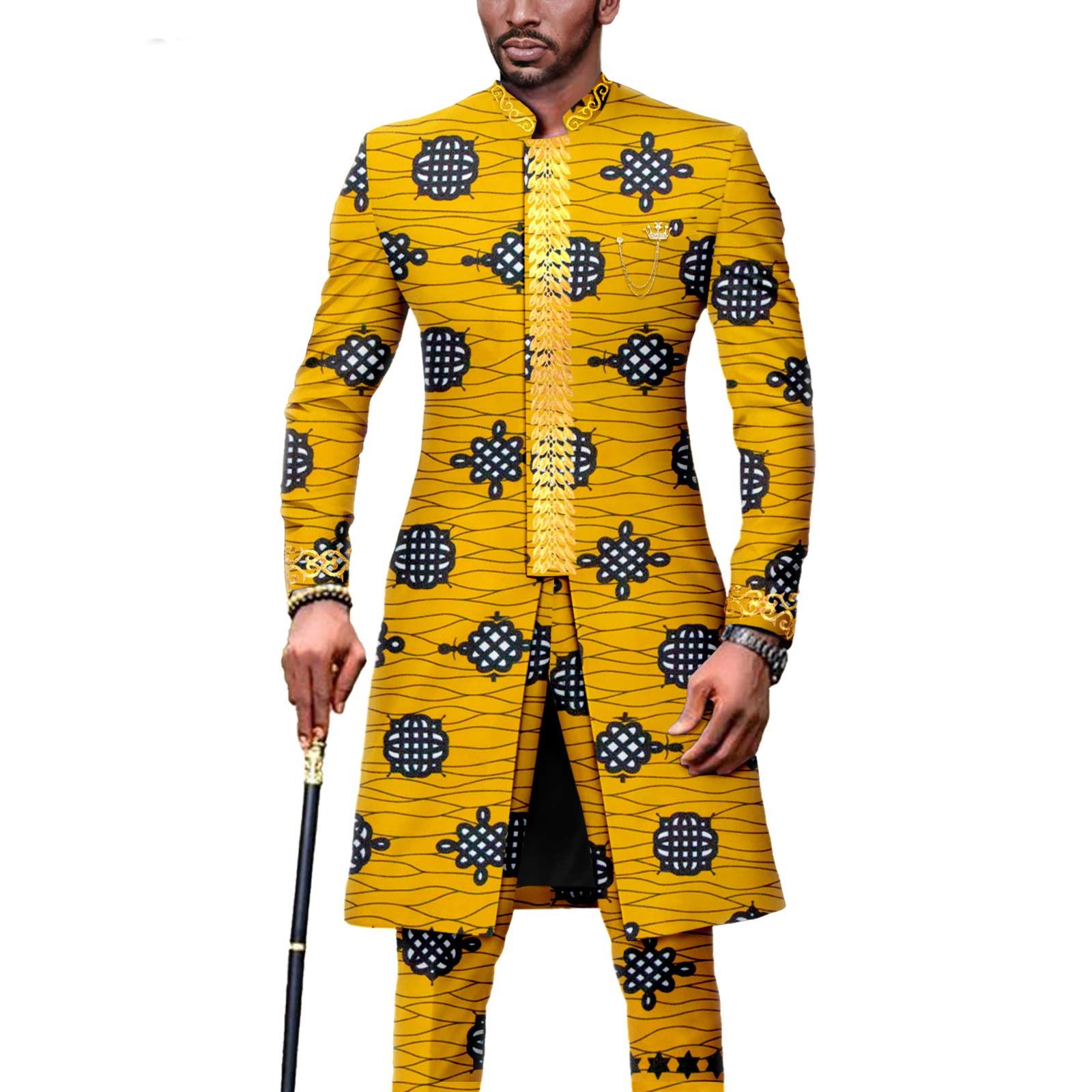 Dashiki Men African Suit Embroidery Jackets and Trousers 2 Piece Set Traditional Attire Wedding Party