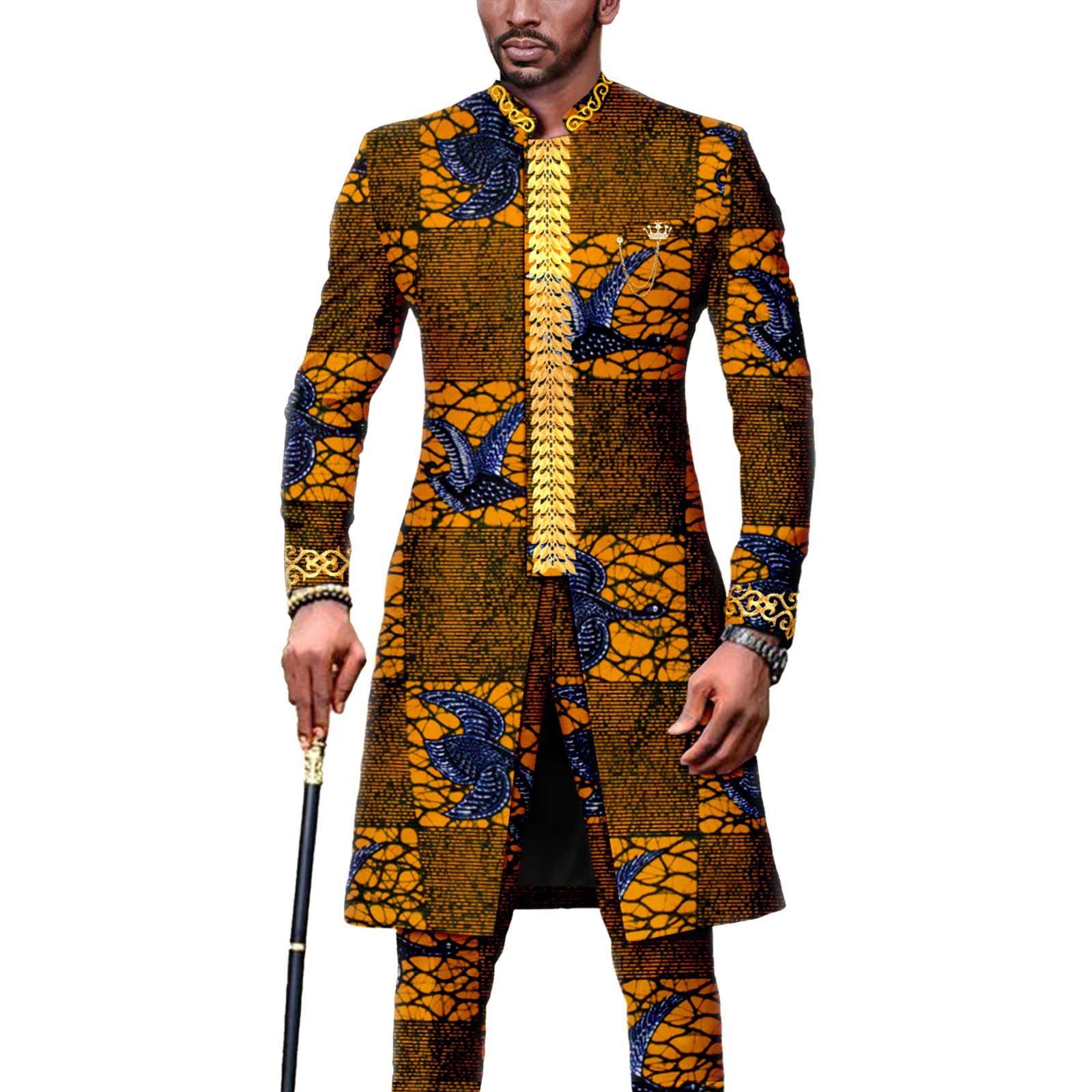Dashiki Men African Suit Embroidery Jackets and Trousers 2 Piece Set Traditional Attire Wedding Party