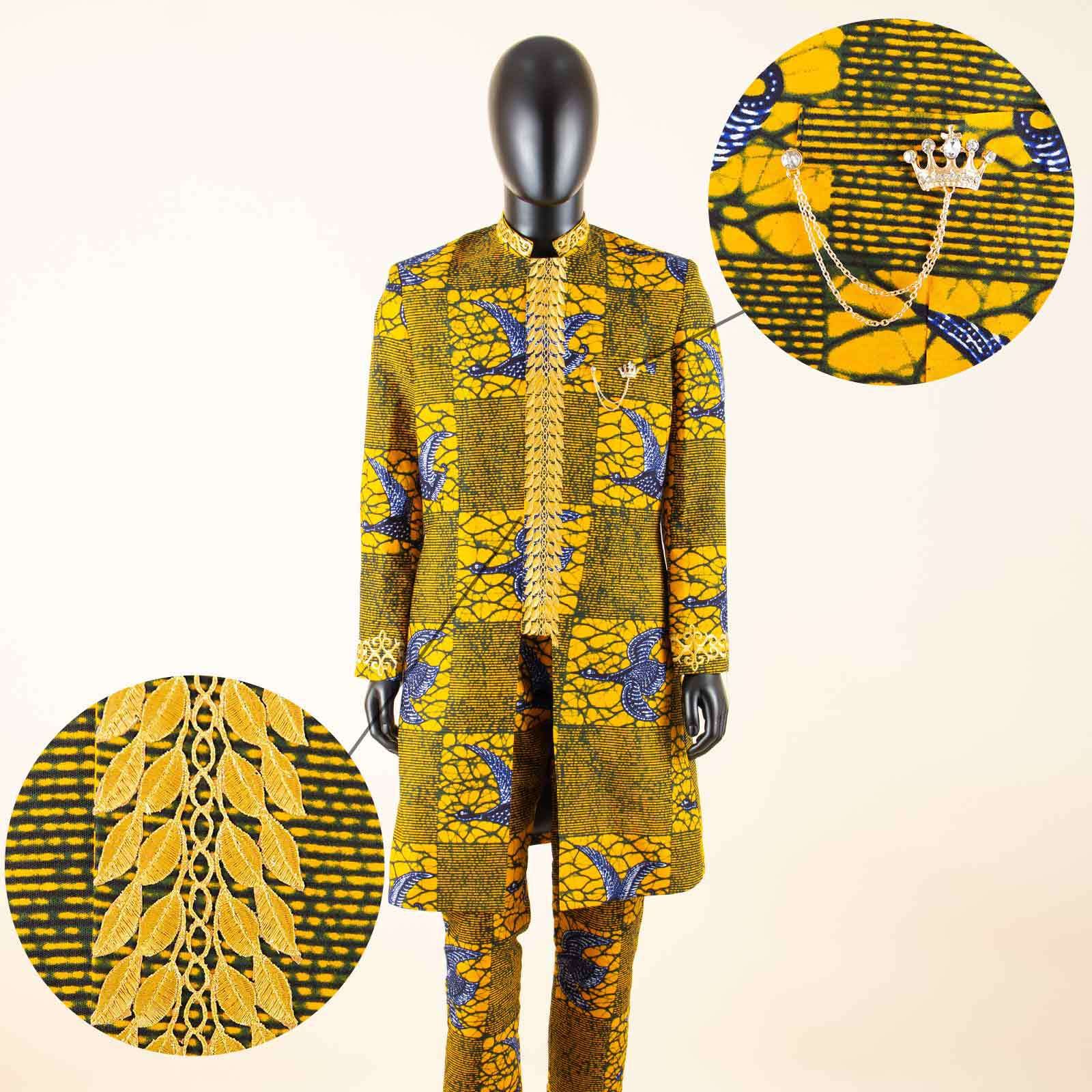 Dashiki Men African Suit Embroidery Jackets and Trousers 2 Piece Set Traditional Attire Wedding Party