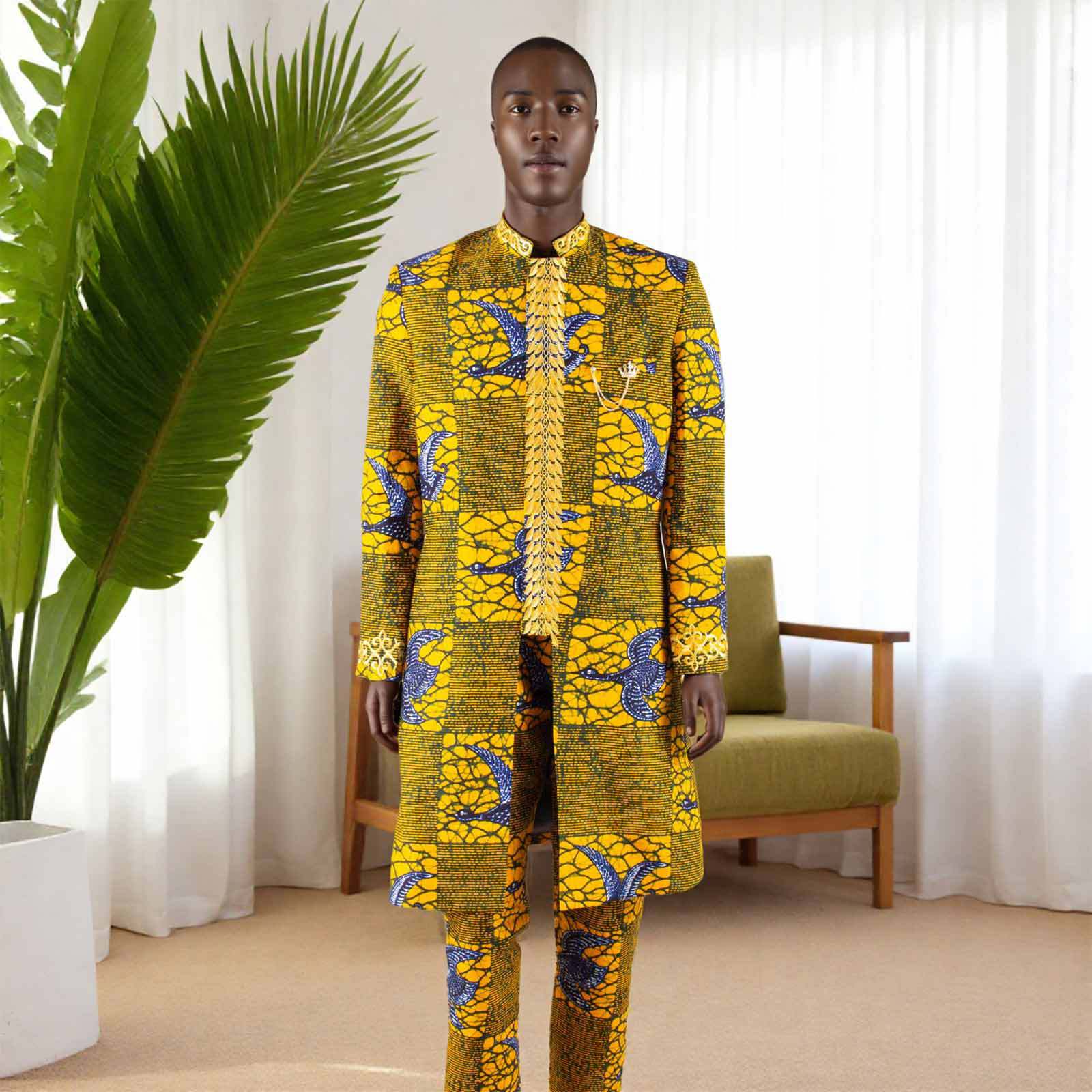 Dashiki Men African Suit Embroidery Jackets and Trousers 2 Piece Set Traditional Attire Wedding Party
