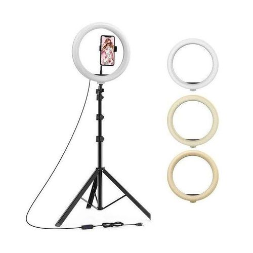 12-Inch Ring Light With 2.1m Tripod Stand, Phone Holder,3 Color Modes, Dimmable Light