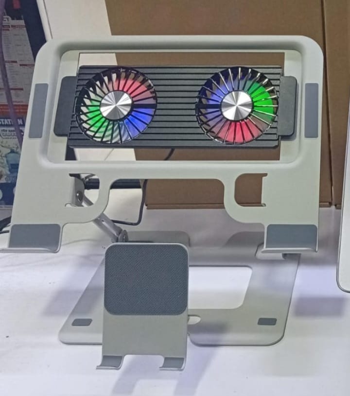 Laptop Cooling Stand with Phone Holder, RGB Light & Fan