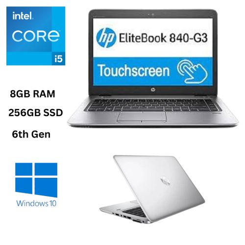 HP Refurbished EliteBook 840 G3 Core I5 8GB RAM 256GB SSD 14 Inch 6th Gen Touchscreen 2.4GHz Dual Core Slim Refurbished Notebook Laptop