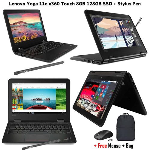 Lenovo Refurbished Yoga 11e X360 8GB 128GB SSD Intel Celeron Touch Screen 11.6" with Stylus Pen Laptop + Bag +Mouse, (6 Months WRTY)