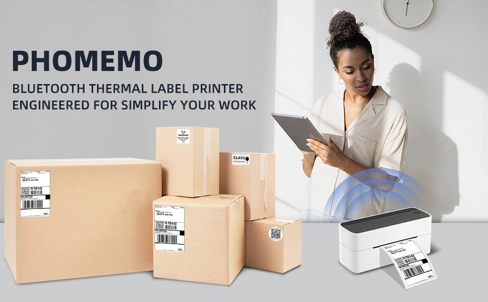 Phomemo Thermal Label Printer Bluetooth PM241-BT Wireless & USB 4x6 Shipping Labels, Barcode Stickers Printer