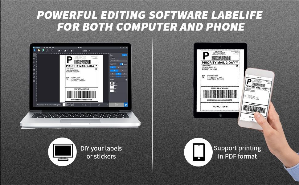 Phomemo Thermal Label Printer Bluetooth PM241-BT Wireless & USB 4x6 Shipping Labels, Barcode Stickers Printer