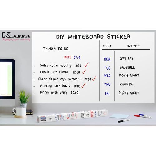 Dry Erase Whiteboard Sticker Wall Decal, Self-adhesive White Board Peel Stick Paper for School, Office, Conferences, Home, Kids Drawing with 1 Water Pen