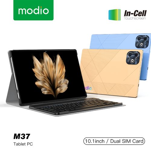 Modio M37 Android Tablet PC 8GB RAM 512GB ROM Virtual Storage 10.1 Inches In Cell Display, Dual Sim, Dual Cameras, Wireless Keyboard And Mouse, Flip Case Cover