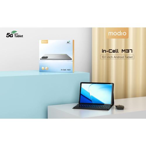 Modio M37 Android Tablet PC 8GB RAM 512GB ROM Virtual Storage 10.1 Inches In Cell Display, Dual Sim, Dual Cameras, Wireless Keyboard And Mouse, Flip Case Cover