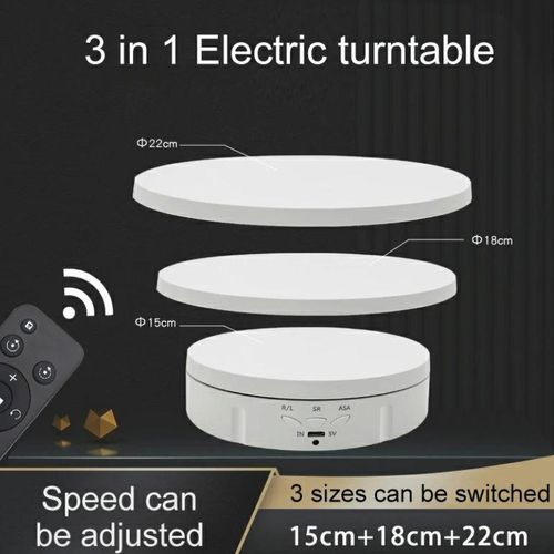 3 IN 1 Electric Turntable, 360 Degree Rotating Display Stand, Motorised Turntable with Remote Control for Photography, Product Display, Jewellery, Watch, 3D Models, Collectibles both USB & Battery Pow