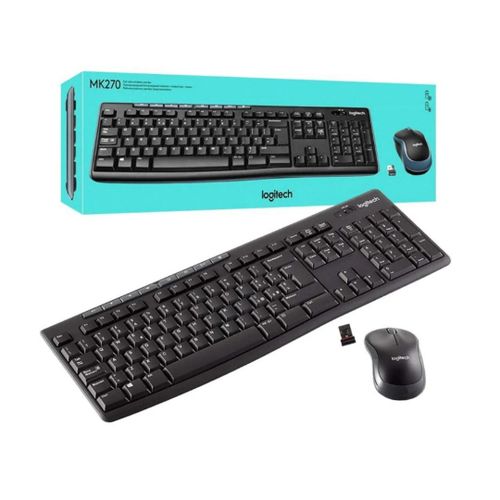 Logitech MK270 Wireless Keyboard & Mouse Combo, 2.4 GHz, Compact Design, 8 Multimedia Keys, Arabic Layout - Great for PC and Laptop Gaming - Black