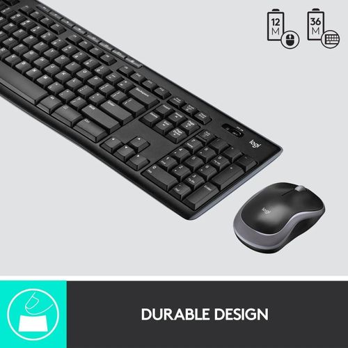 Logitech MK270 Wireless Keyboard & Mouse Combo, 2.4 GHz, Compact Design, 8 Multimedia Keys, Arabic Layout - Great for PC and Laptop Gaming - Black