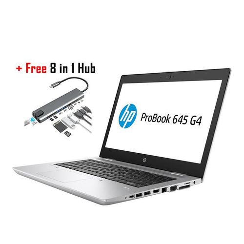 HP Refurbished Probook 645 G4 Ryzen 7 Pro 2700U 8GB 256GB SSD 14 Inch AMD Radeon 1GB Dedicated Graphics Win 11 Pro + 8in1 Hub