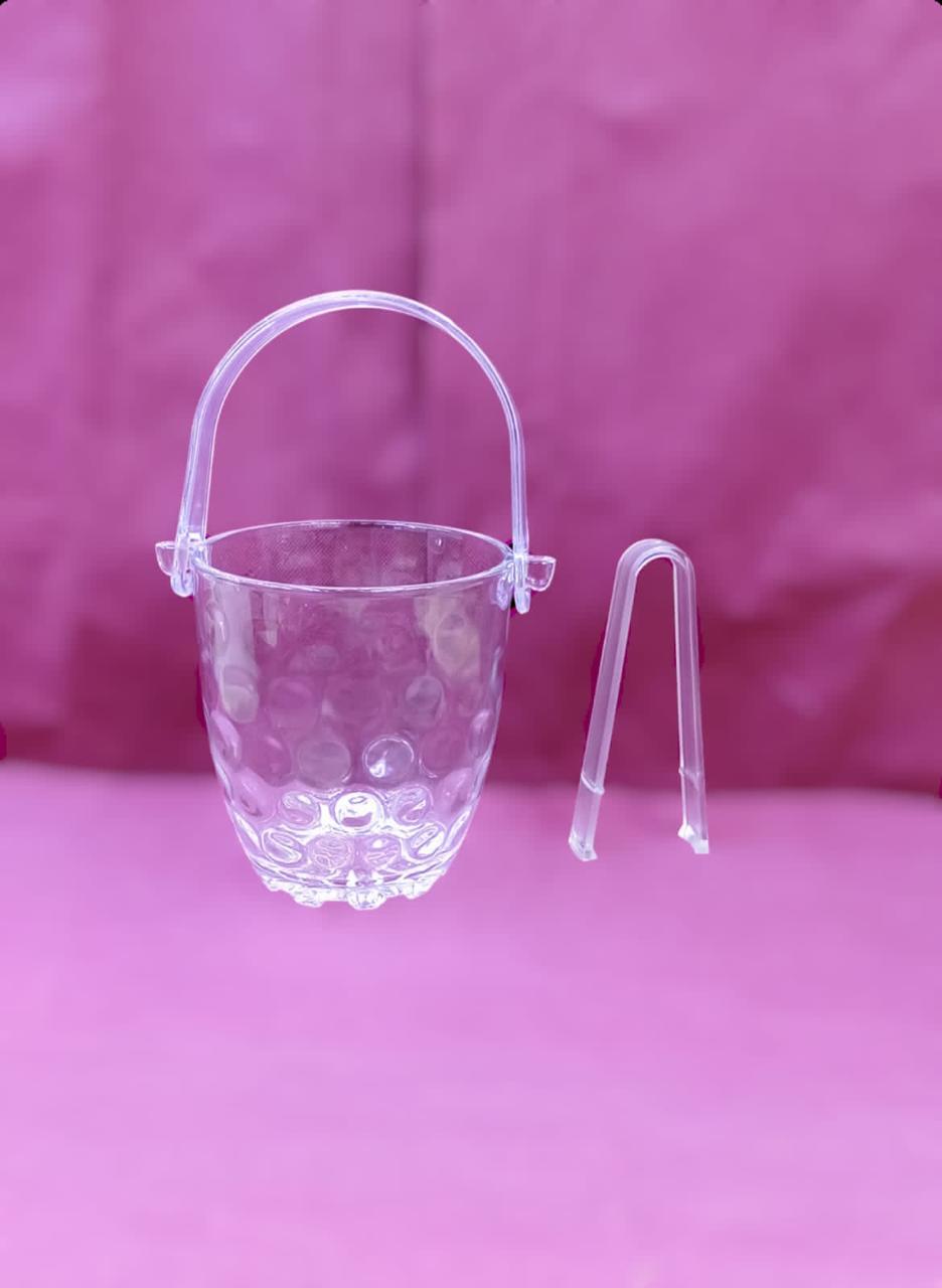 Ice Bucket Transparent Metal Glass 800 ml + tong 12cm