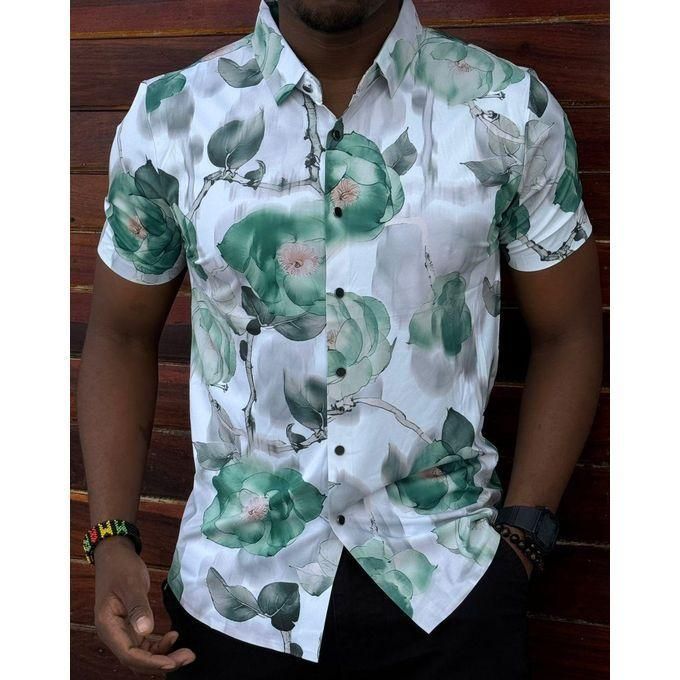 Men Casual Shirt Floral Button Down Short Sleeve Shirts