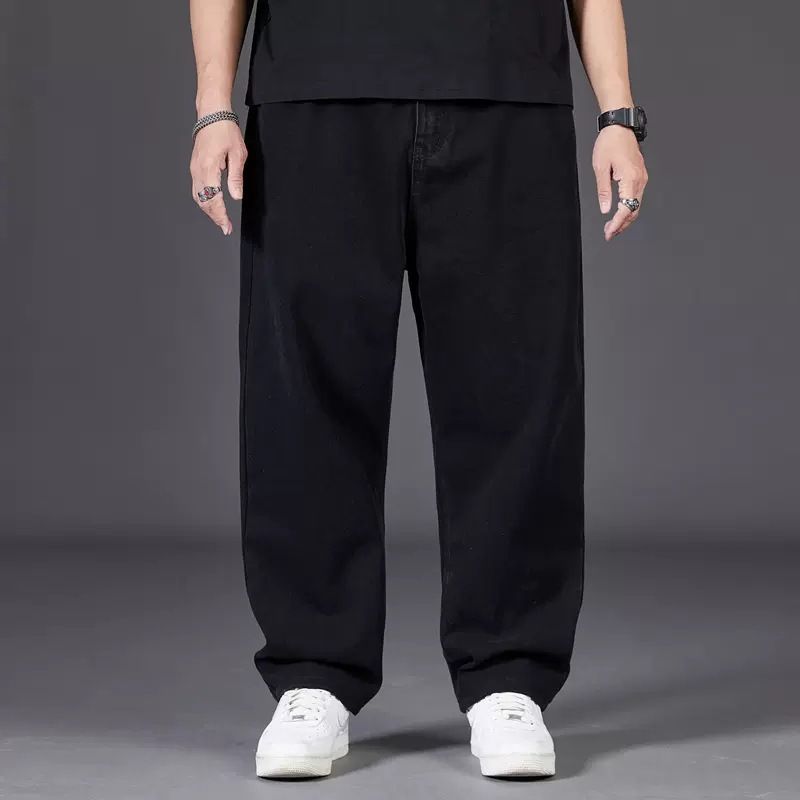 Big size jeans for men, autumn plus fat plus plus size men's pants, loose straight leg, fat guy, wide leg, elastic waisted pants