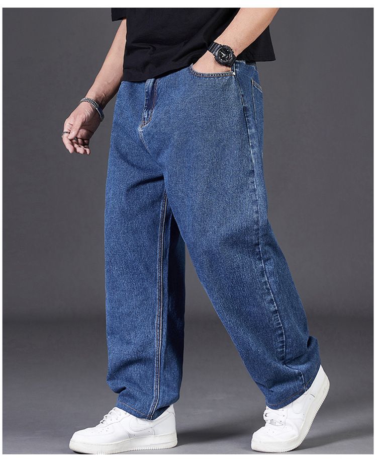 Big size jeans for men, autumn plus fat plus plus size men's pants, loose straight leg, fat guy, wide leg, elastic waisted pants