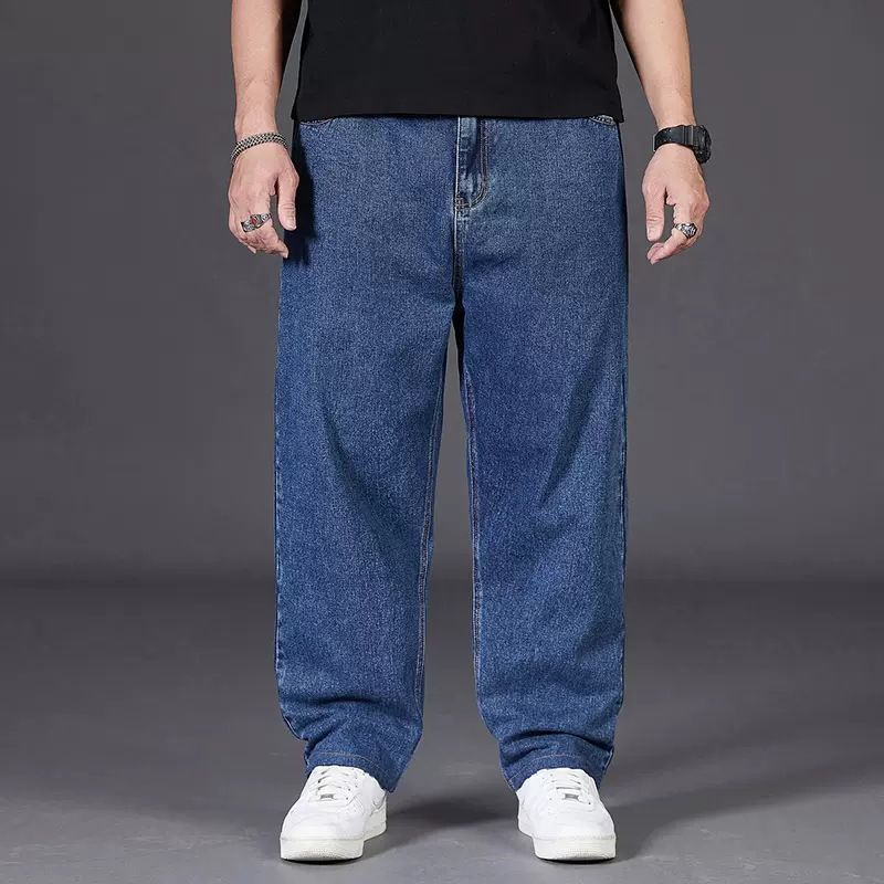 Big size jeans for men, autumn plus fat plus plus size men's pants, loose straight leg, fat guy, wide leg, elastic waisted pants