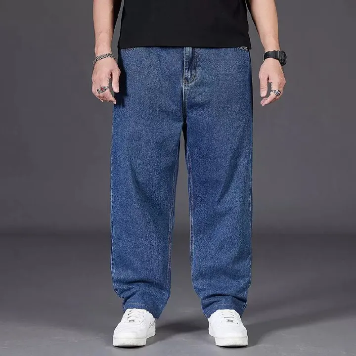 Big size jeans for men, autumn plus fat plus plus size men's pants, loose straight leg, fat guy, wide leg, elastic waisted pants