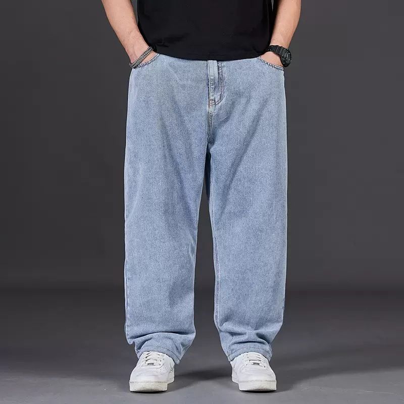 Big size jeans for men, autumn plus fat plus plus size men's pants, loose straight leg, fat guy, wide leg, elastic waisted pants