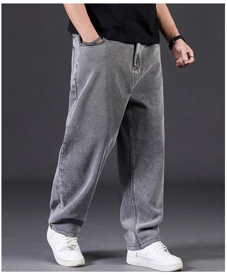Big size jeans for men, autumn plus fat plus plus size men's pants, loose straight leg, fat guy, wide leg, elastic waisted pants