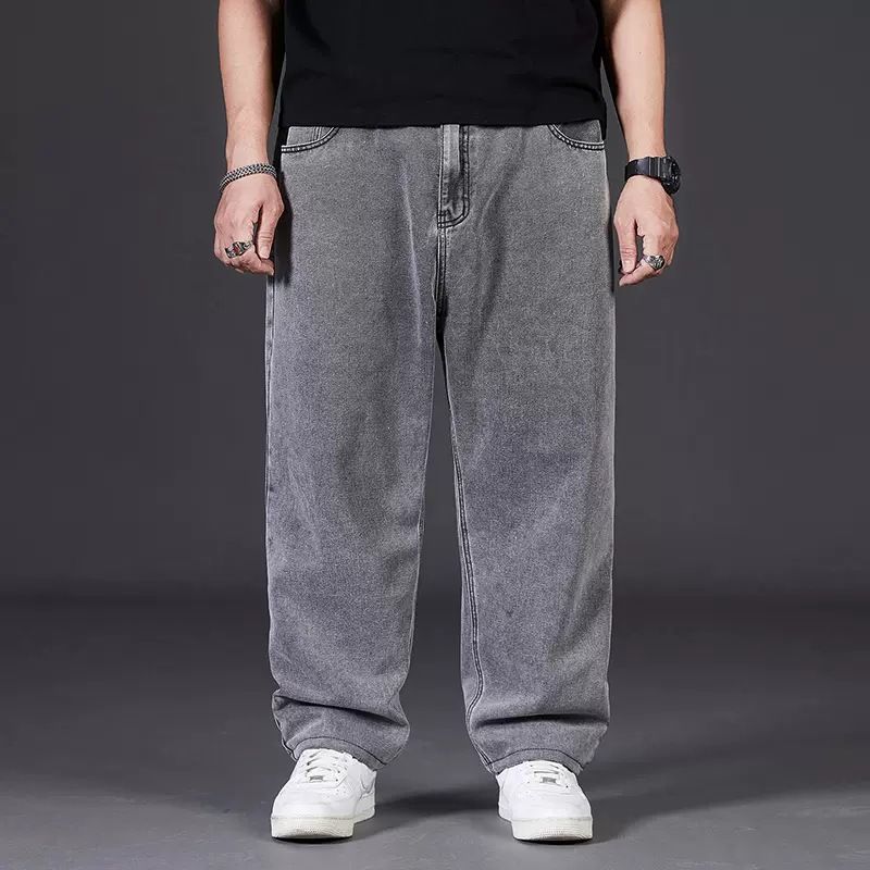 Big size jeans for men, autumn plus fat plus plus size men's pants, loose straight leg, fat guy, wide leg, elastic waisted pants