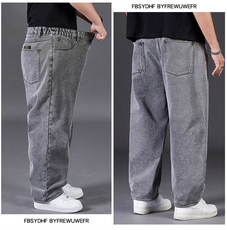 Big size jeans for men, autumn plus fat plus plus size men's pants, loose straight leg, fat guy, wide leg, elastic waisted pants