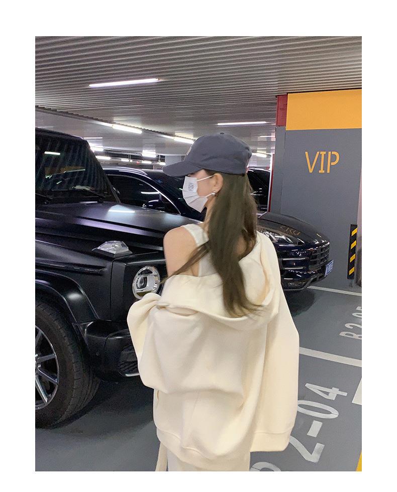 Pound milk apricot fish scale hooded sweatshirt zipper jacket women's spring and autumn new cardigan oversized early autumn top
