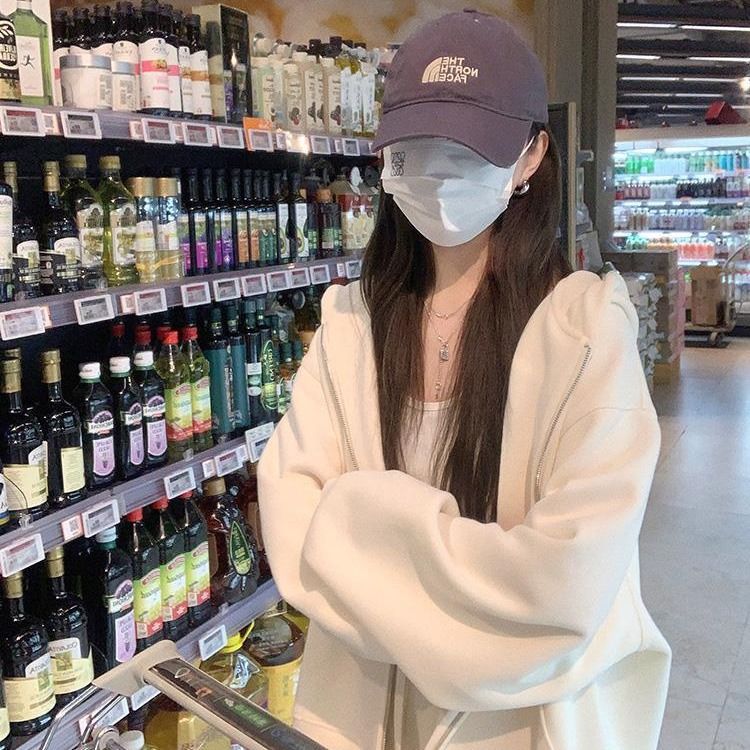 Pound milk apricot fish scale hooded sweatshirt zipper jacket women's spring and autumn new cardigan oversized early autumn top