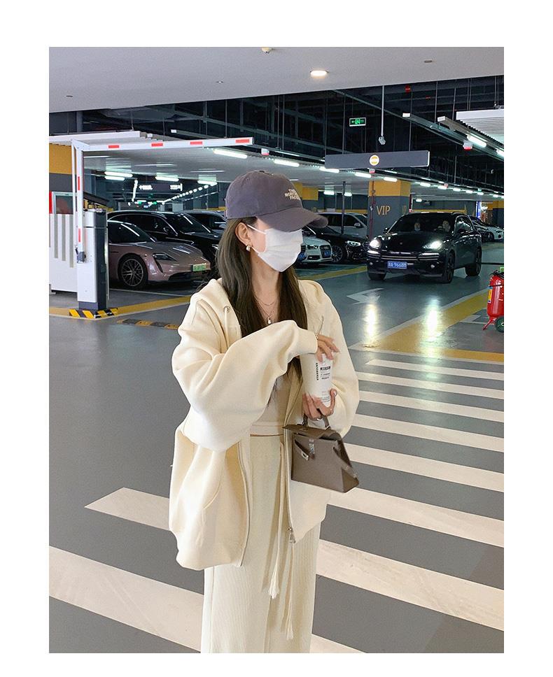 Pound milk apricot fish scale hooded sweatshirt zipper jacket women's spring and autumn new cardigan oversized early autumn top