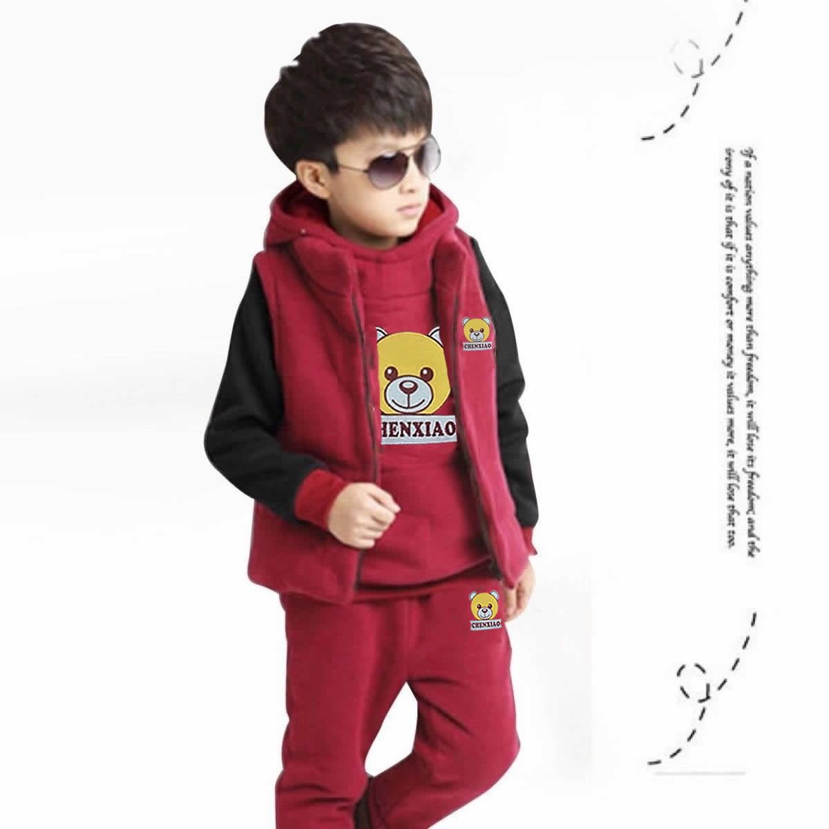 【 Top+Pants+Vest 】 Children's autumn and winter set, men's and women's hoodies with fleece insulation, three piece set, children's clothing