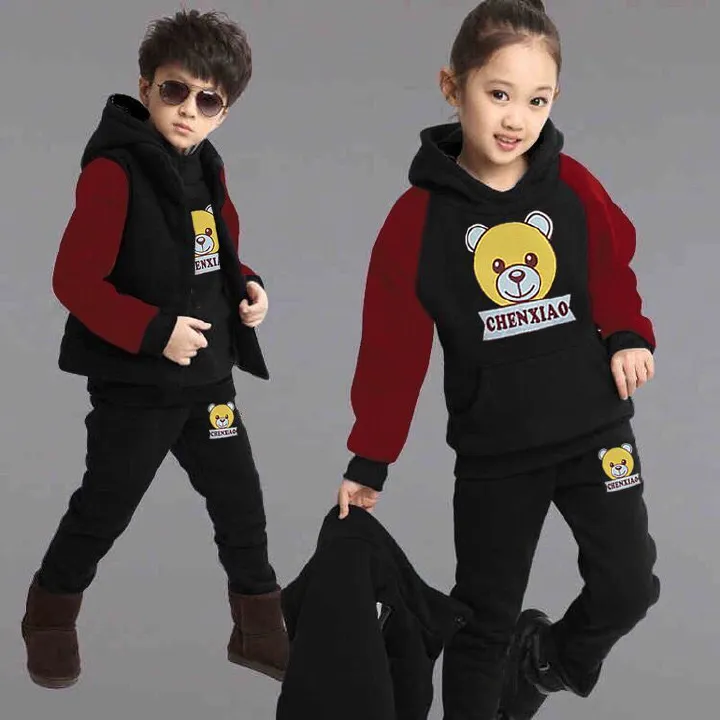 【 Top+Pants+Vest 】 Children's autumn and winter set, men's and women's hoodies with fleece insulation, three piece set, children's clothing